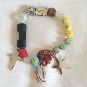 Silver Glass Bead Charm Bracelet Dove Star Cross Fish